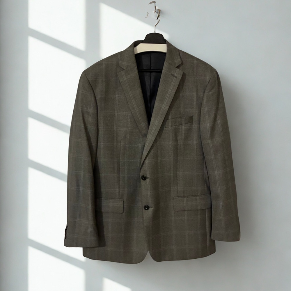 Michael Kors Dark Grey Plaid Blazer Size 46L Two Button